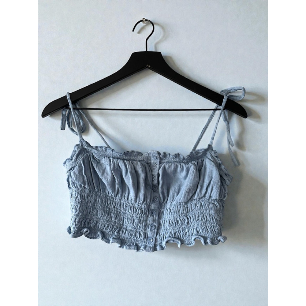 Aeropostale Blue Smocked Tie Strap Crop Top Cottagecore Y2K Size M